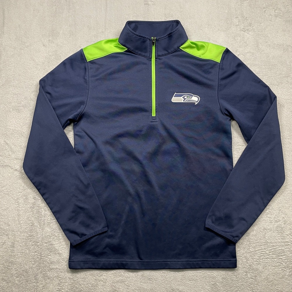 Seattle Seahawks NFL Team Apparel Pullover Mens S Navy Green 1/4 Zip Fleece